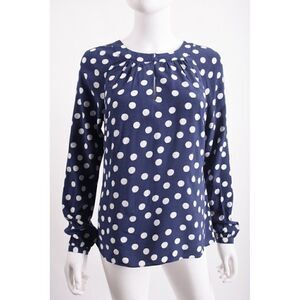 Boden Womens Eadie Blouse Shirt UK 6 US 2 Navy White Polka Dot Long Sleeve NWT